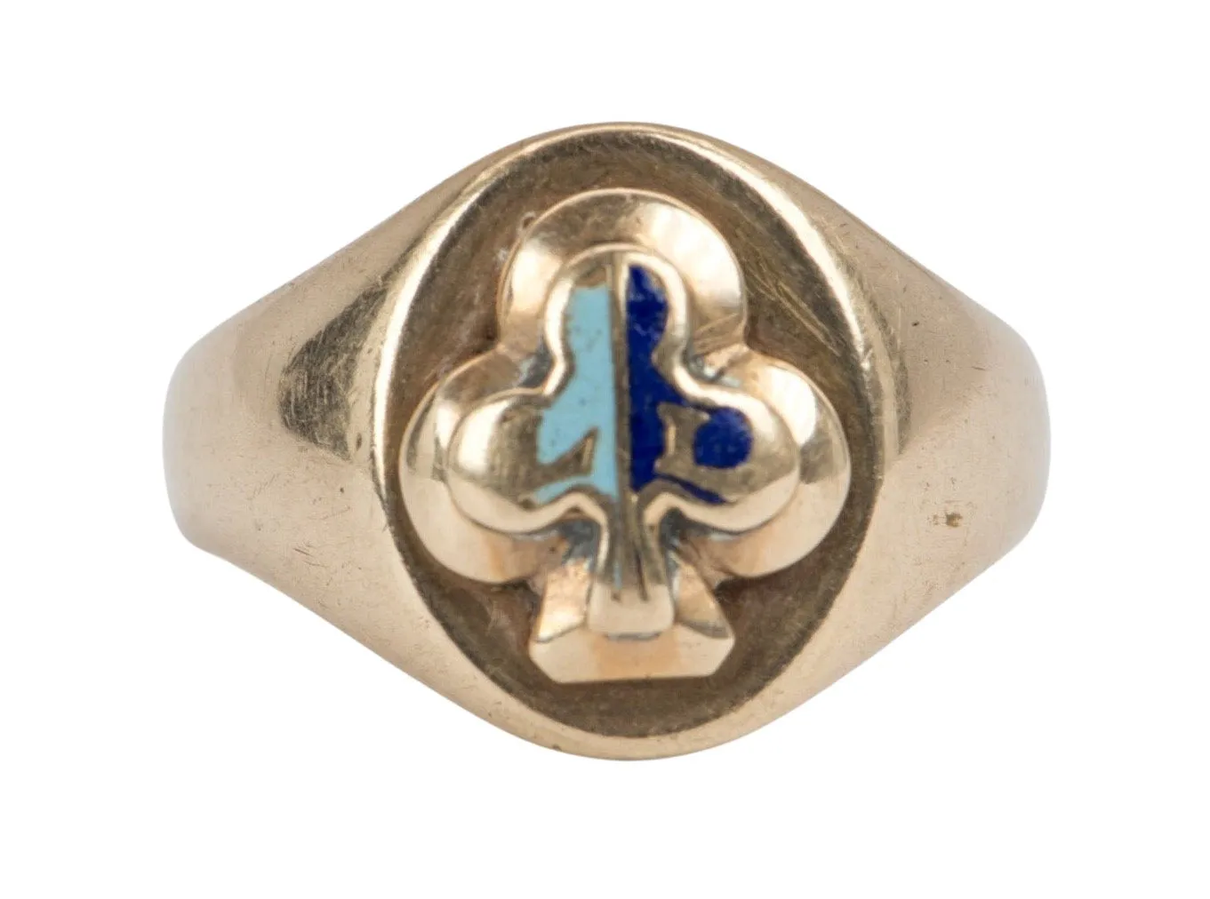 14K Gold Antique Shamrock Enamel Signet Ring 5.39g V1079