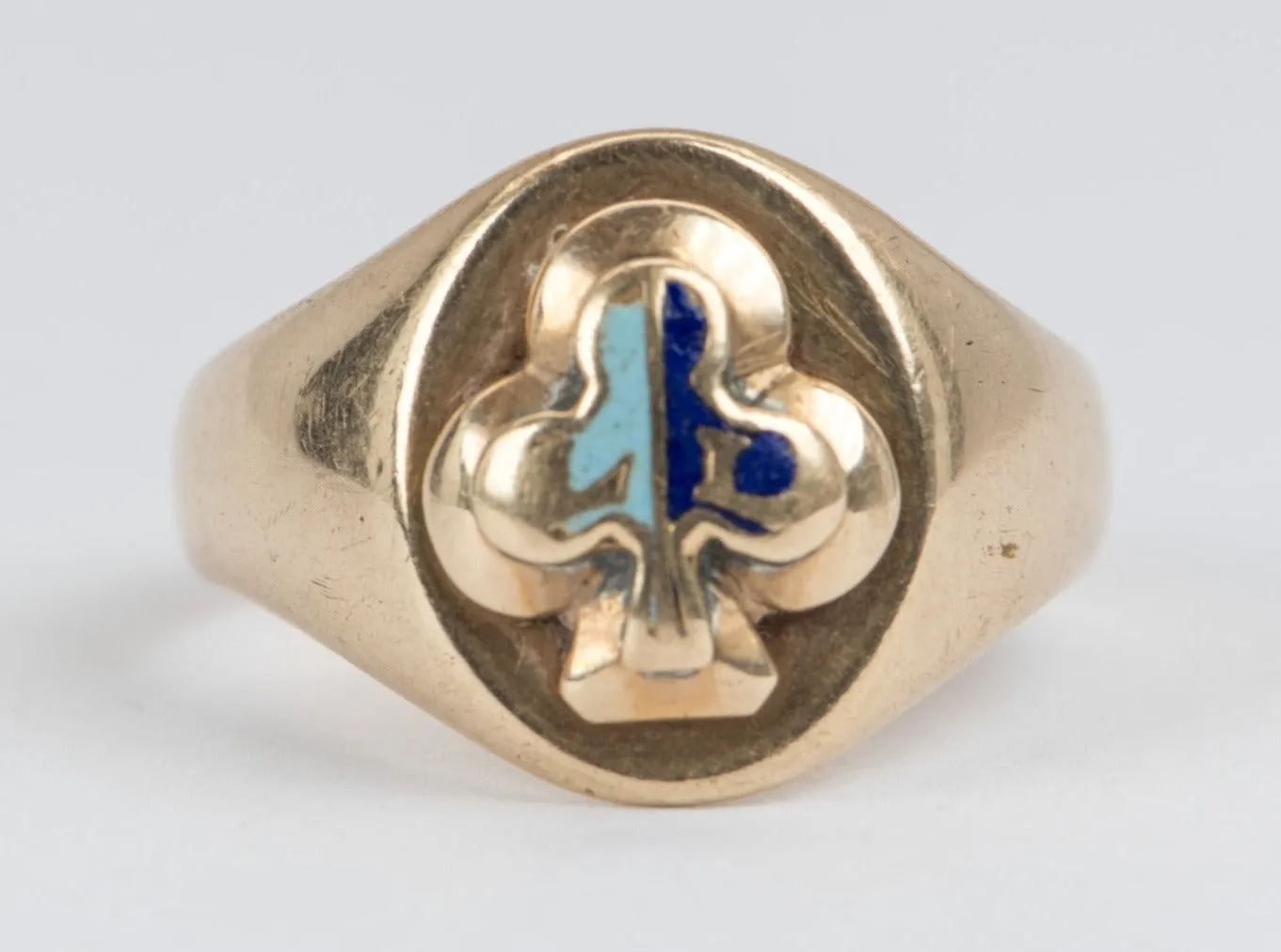 14K Gold Antique Shamrock Enamel Signet Ring 5.39g V1079