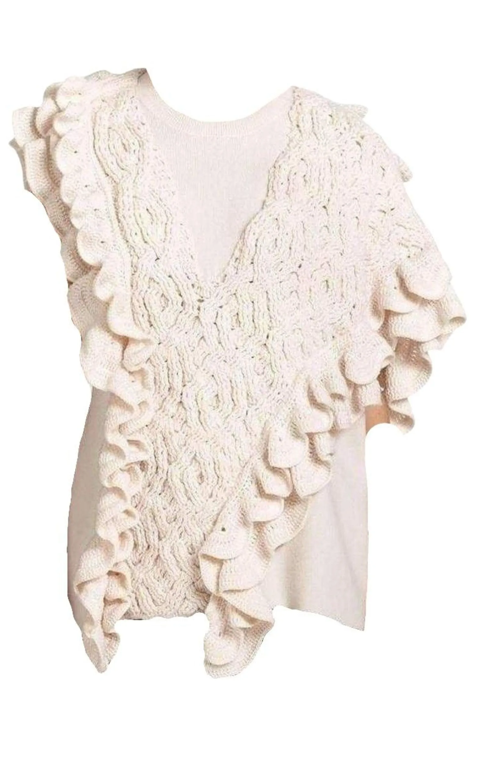 3.1 Phillip Lim  |Wool Crochet Ruffle Sleeveless Knit Sweater Vest