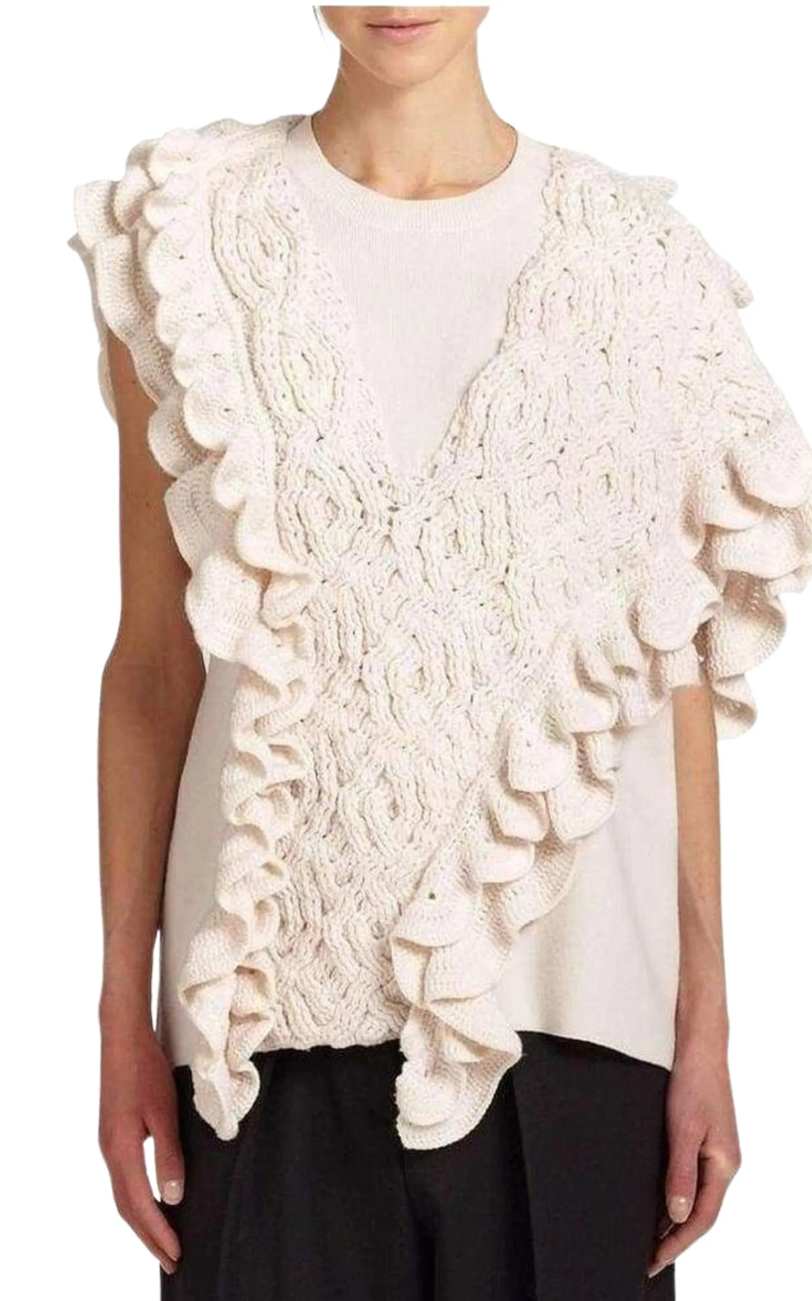 3.1 Phillip Lim  |Wool Crochet Ruffle Sleeveless Knit Sweater Vest