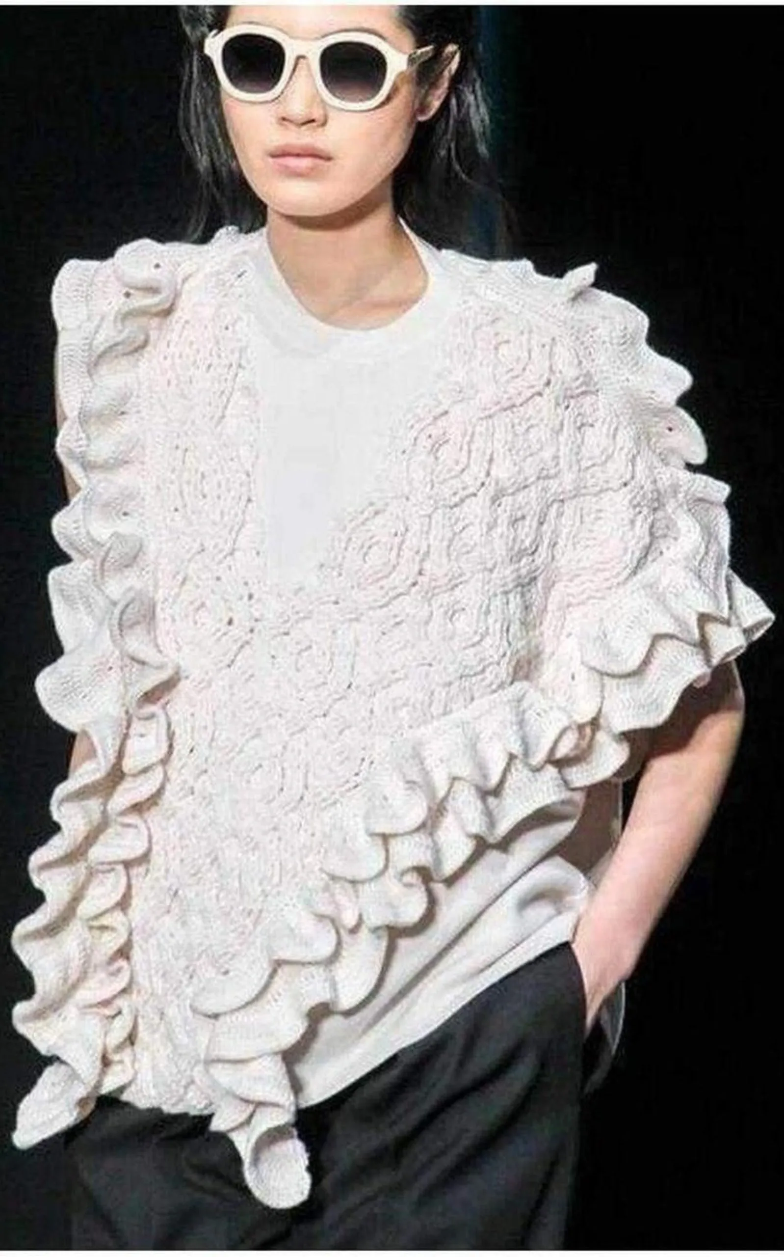 3.1 Phillip Lim  |Wool Crochet Ruffle Sleeveless Knit Sweater Vest