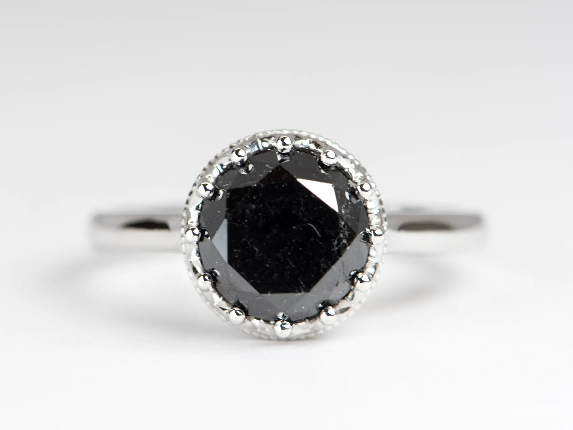 3.15ct Black Diamond in Basket Diamond Accent 14K Gold Engagement Ring R6340