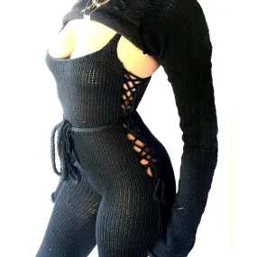 Active Sweater Bodysuit+Long Sleeve Crop Top+Elastic Slim Pants