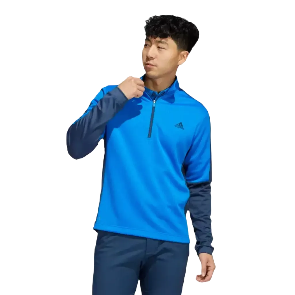 Adidas Colorblock Men's Quarter-Zip Pullover - Blue