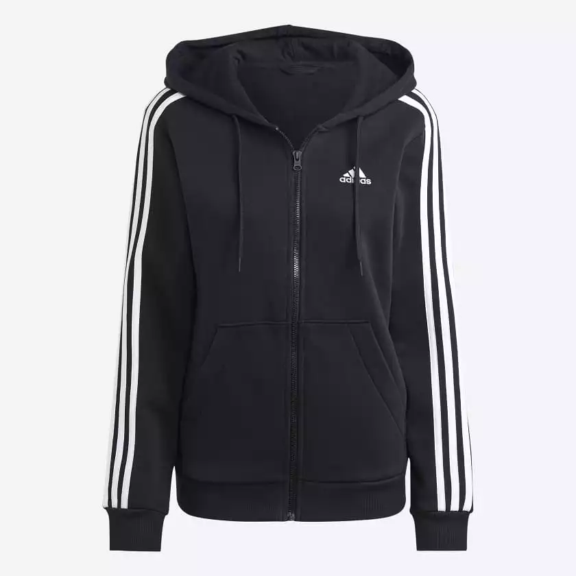 ADIDAS WOMEN'S 3-STRIPE FLEECE FULL-ZIP JACKET BLACK