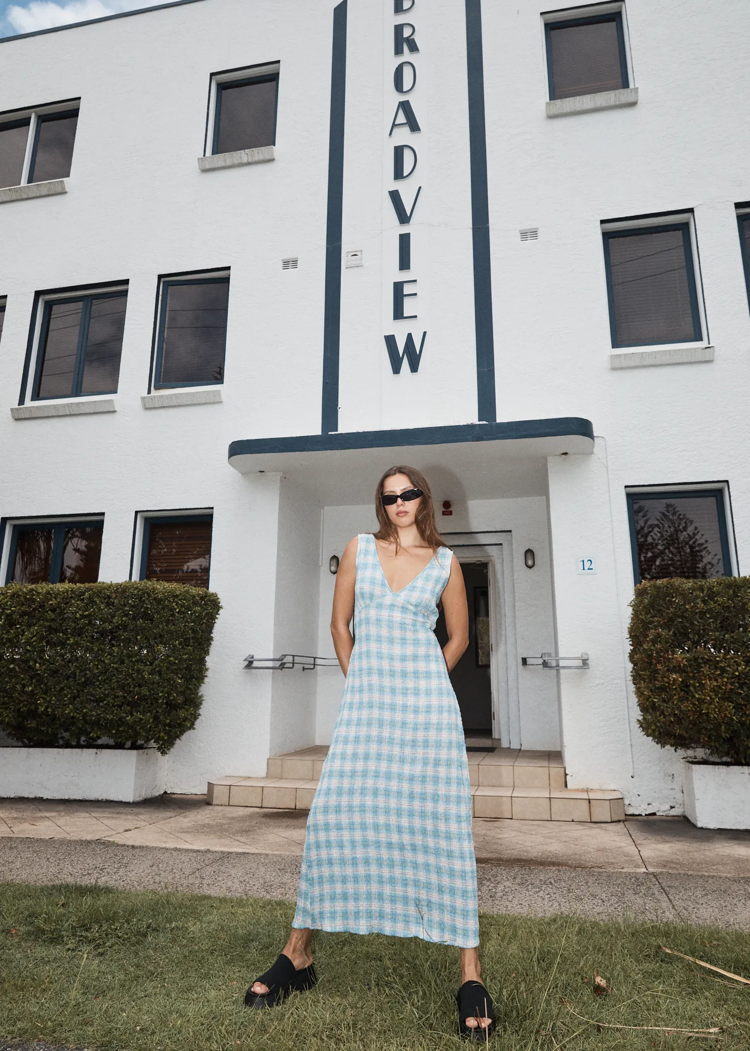 AFENDS Womens Position - Seersucker Check Maxi Dress - Lake Check