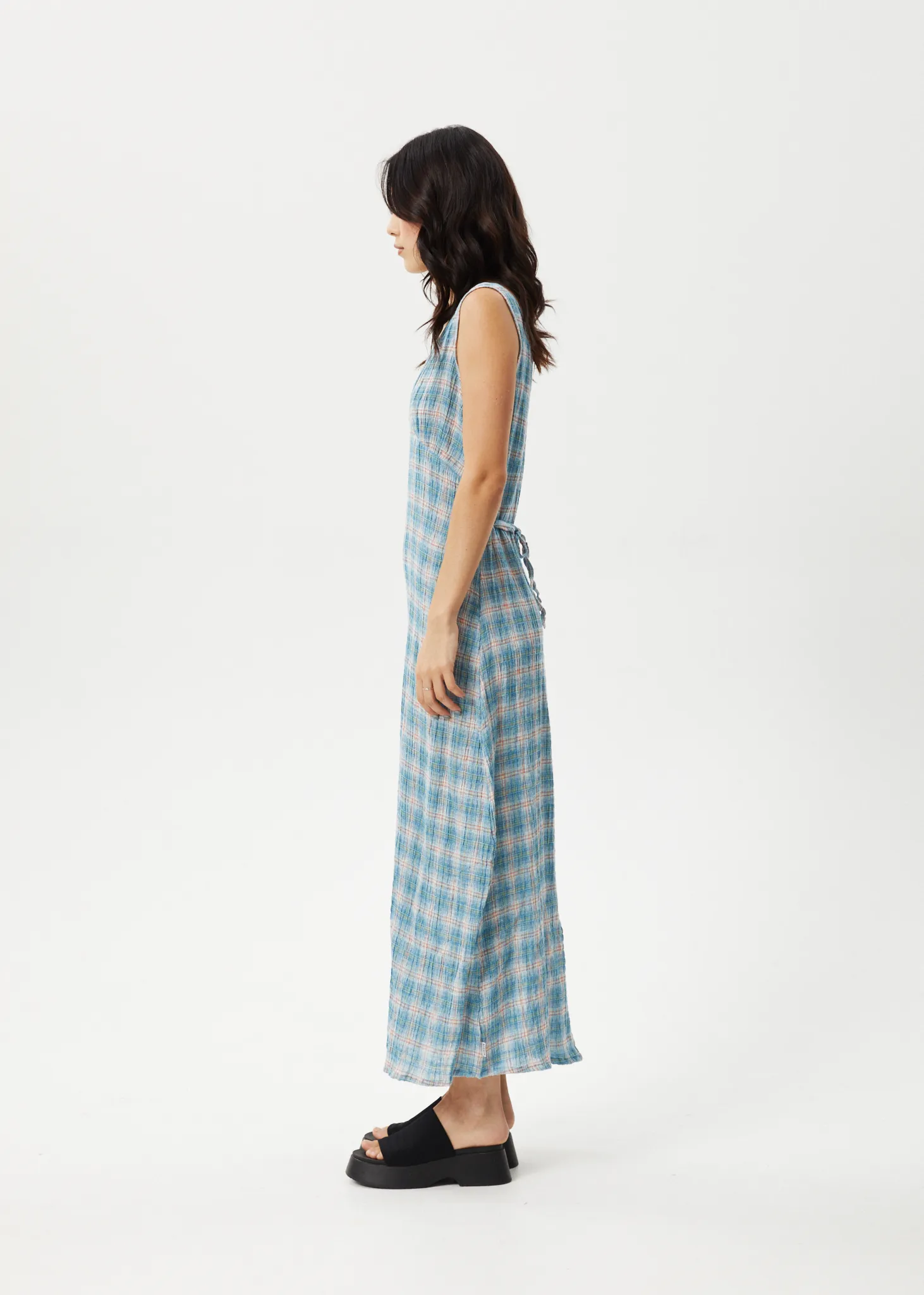 AFENDS Womens Position - Seersucker Check Maxi Dress - Lake Check