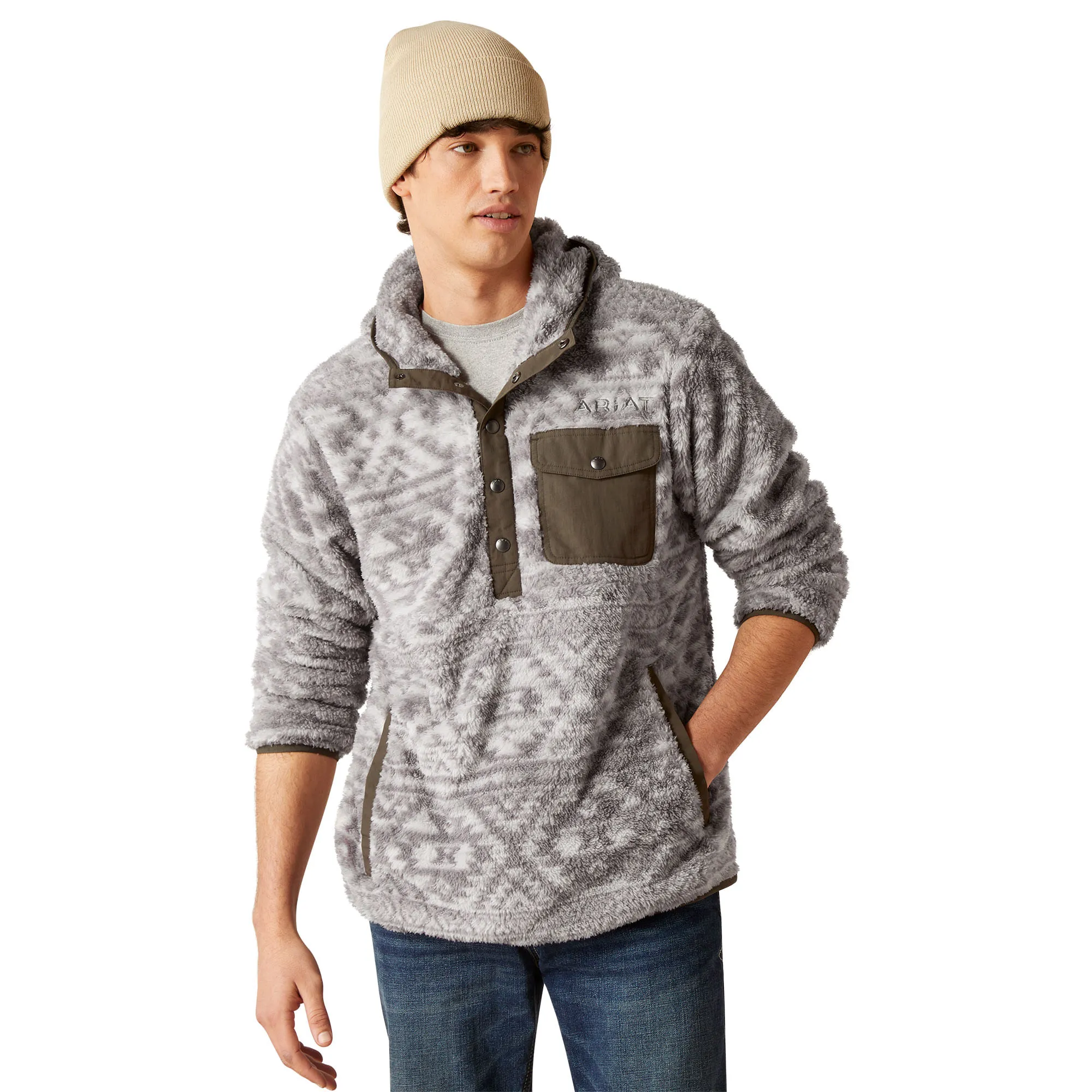 Ariat Mens Jetty Grey Polar Bear Fleece Hoodie