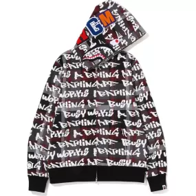 BAPE GRAFFITI CHECK SHARK FULL ZIP HOODIE MENS