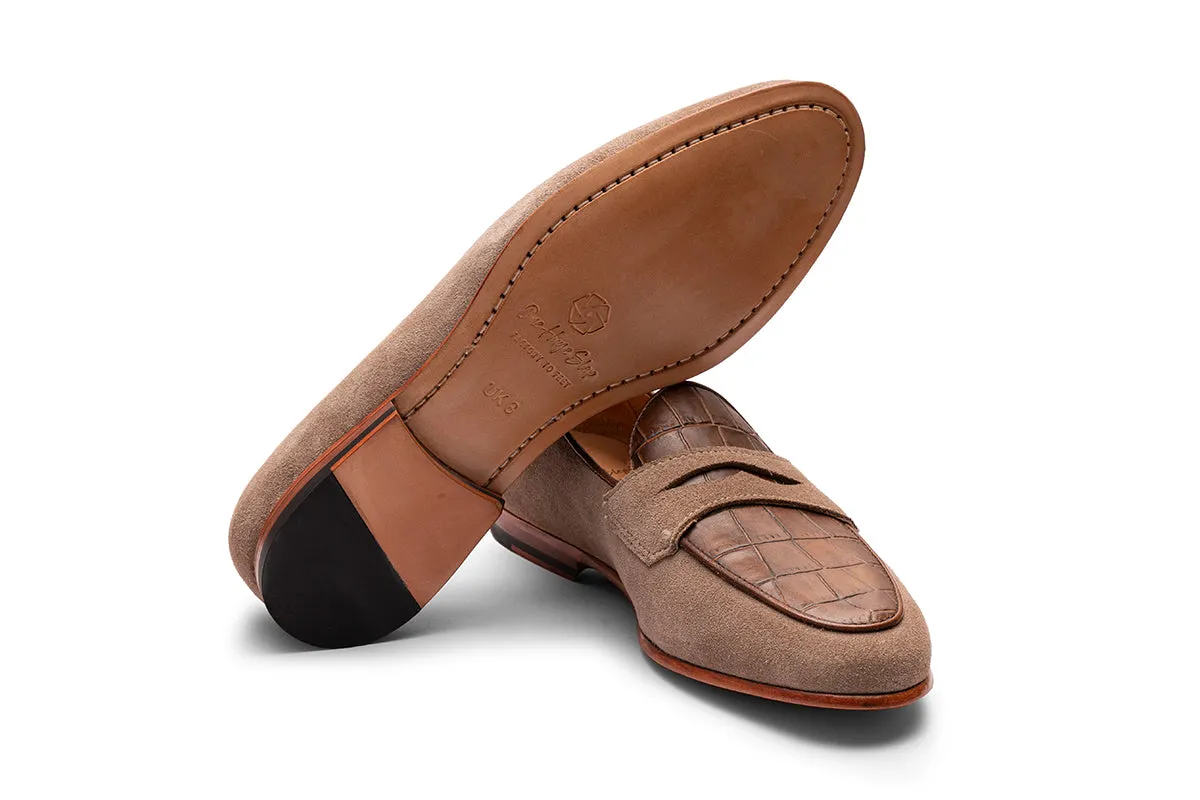 Belgiem Suede Loafer With Croc Embossed Apron