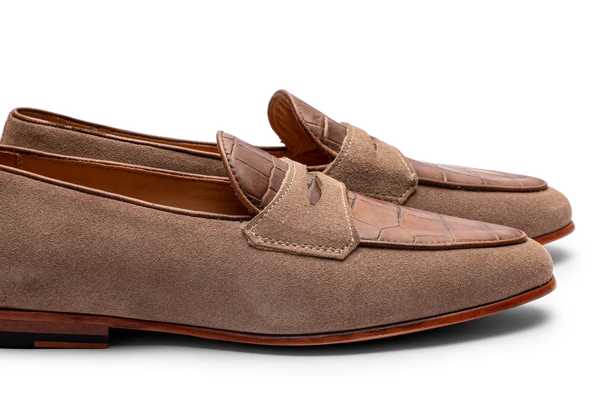 Belgiem Suede Loafer With Croc Embossed Apron