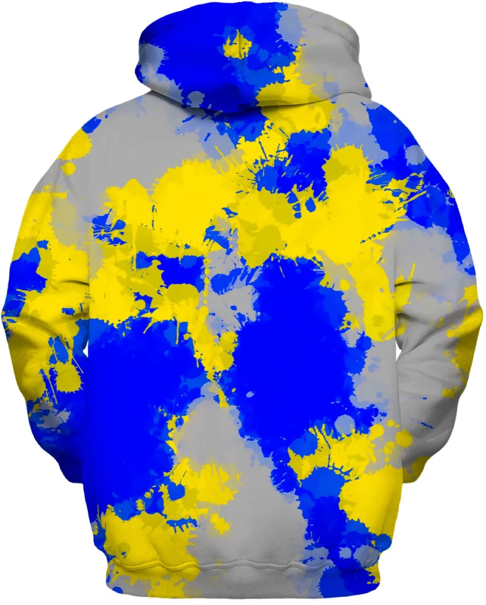 Blue and Yellow Paint Splatter Zip-Up Hoodie