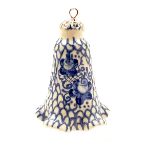 Blue Designs on White Ringing Bell Ceramic Ornament