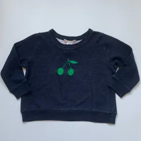 Bonpoint Navy Sweater With Metallic Green Cherry Embellishment: 4 Years