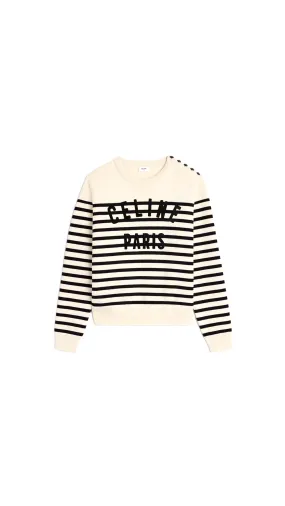 Celine Crew Neck Marinière Sweater In Cotton - Off White/Black