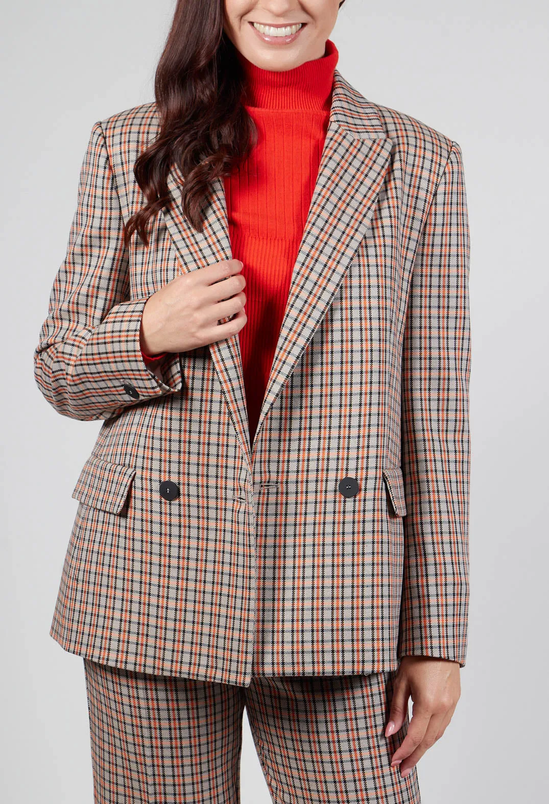 Check Longline Jacket in Tortora Orange