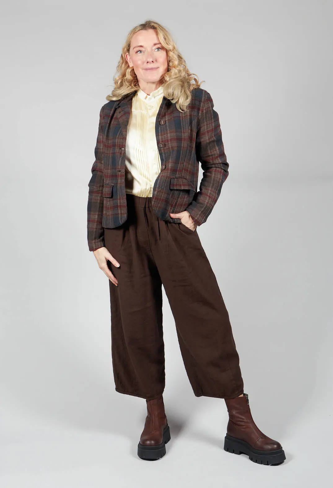 Cotton Plaid Cropped Jacket in Espresso