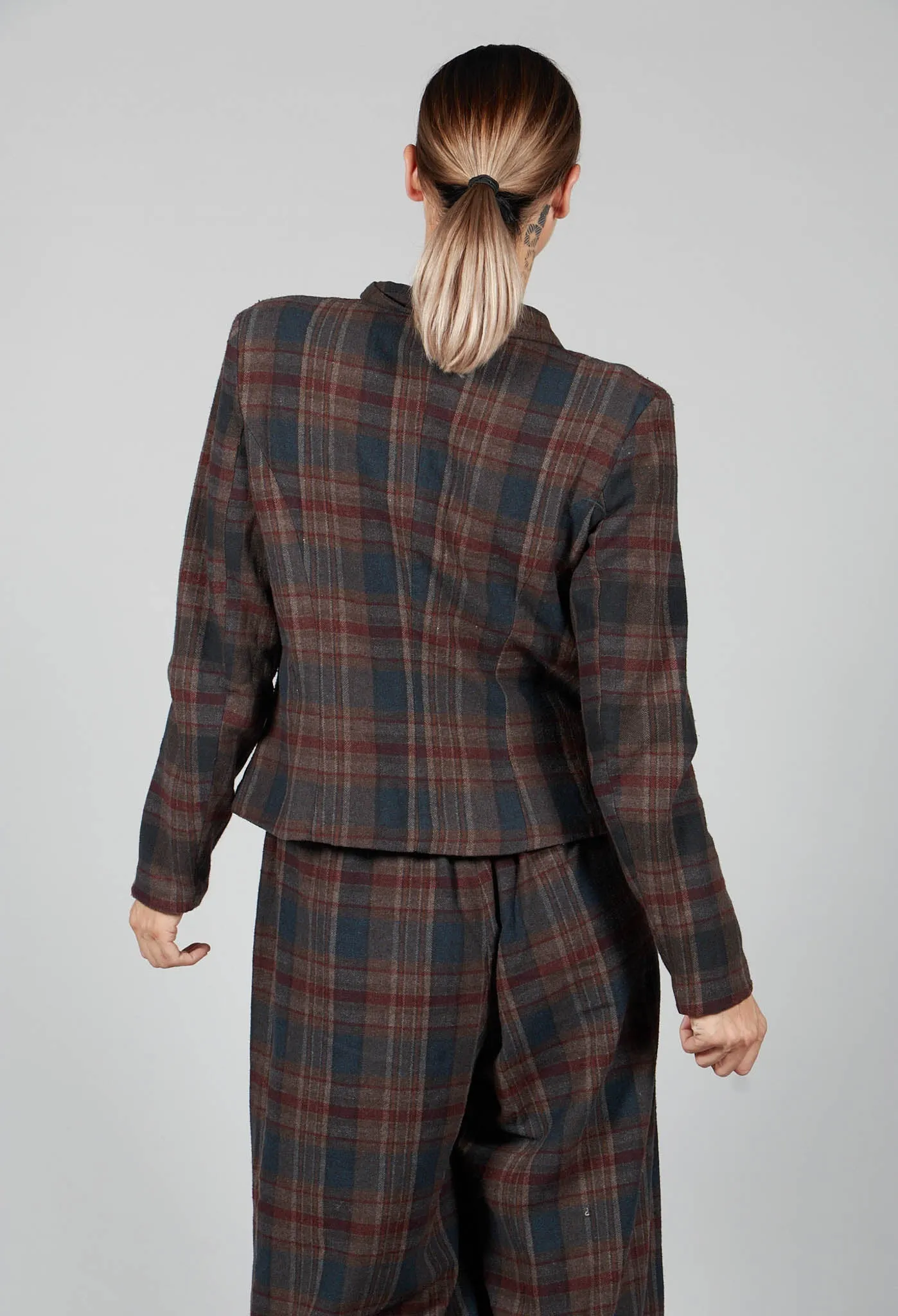 Cotton Plaid Cropped Jacket in Espresso