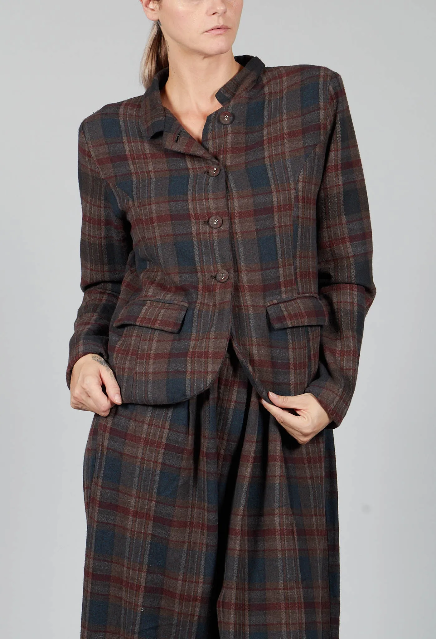 Cotton Plaid Cropped Jacket in Espresso