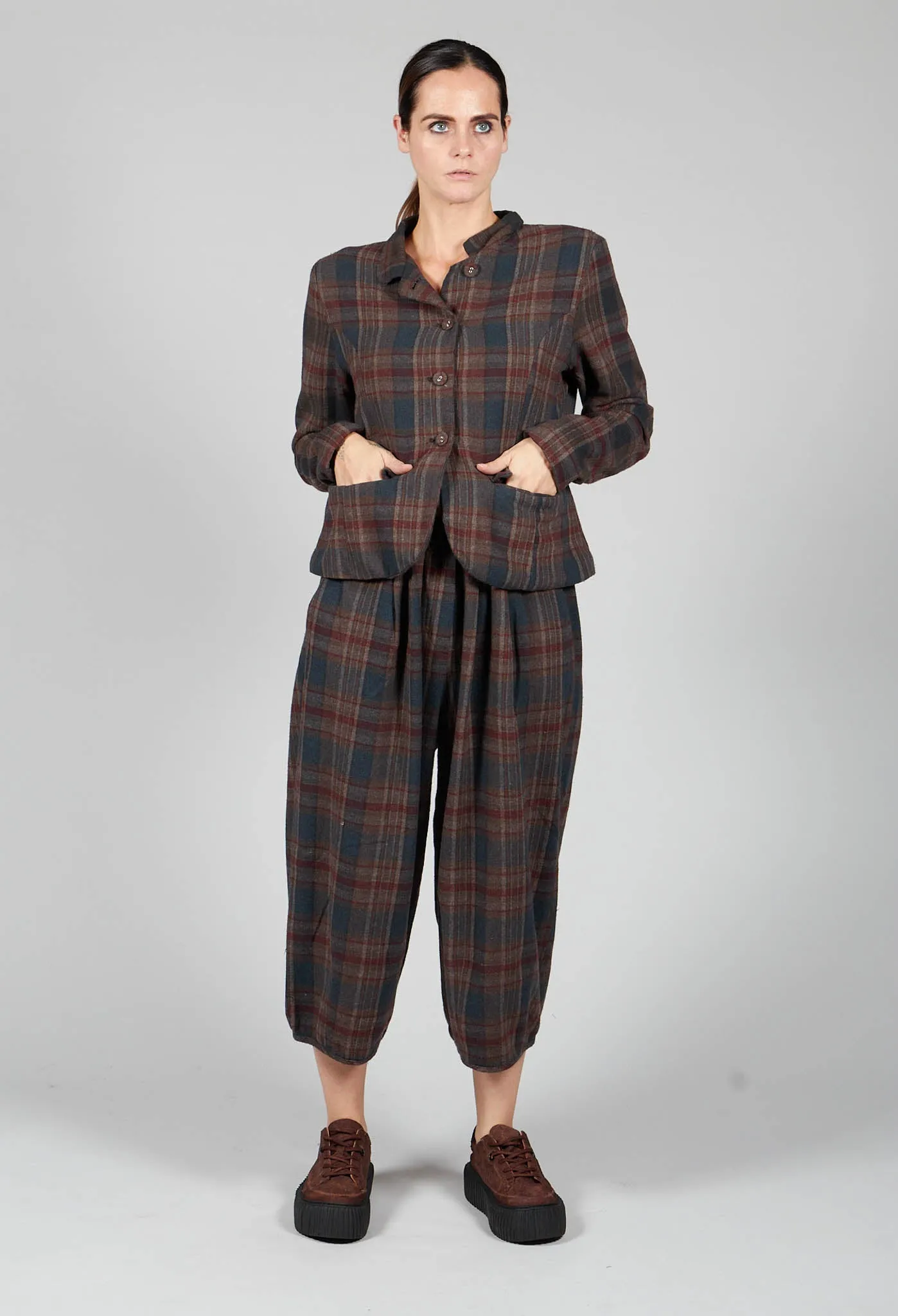 Cotton Plaid Cropped Jacket in Espresso