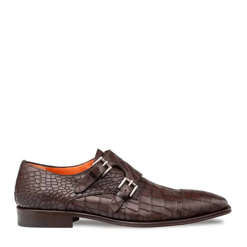 Croc-Embossed Cap Toe Monk Strap