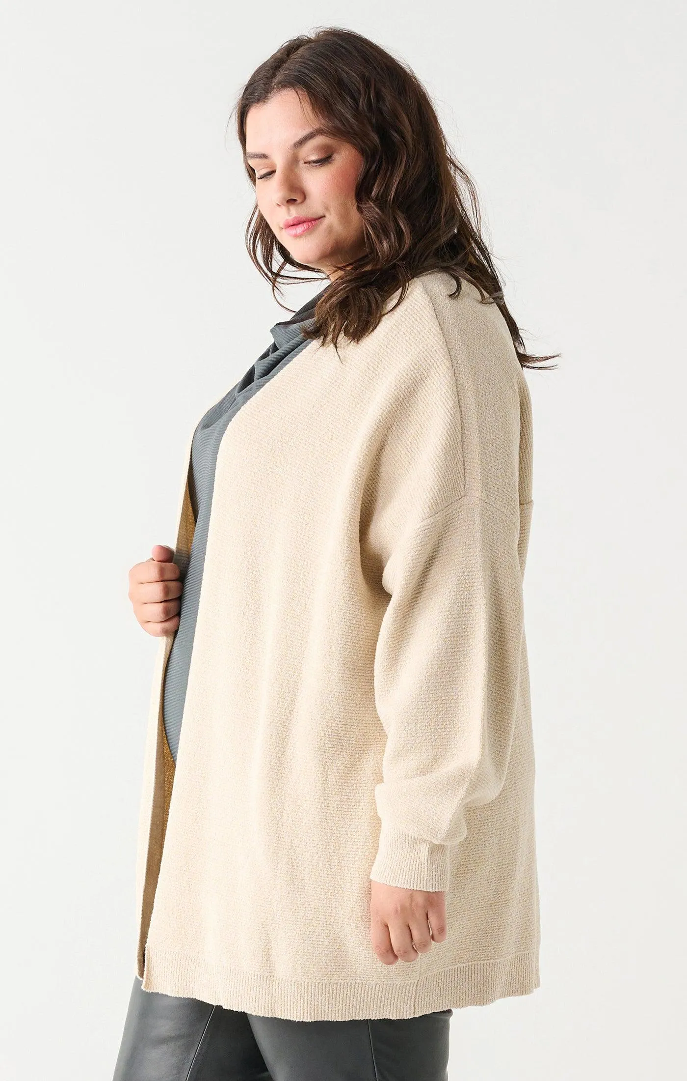 Dex Plus Ottoman Ribbed Cardigan In Ecru