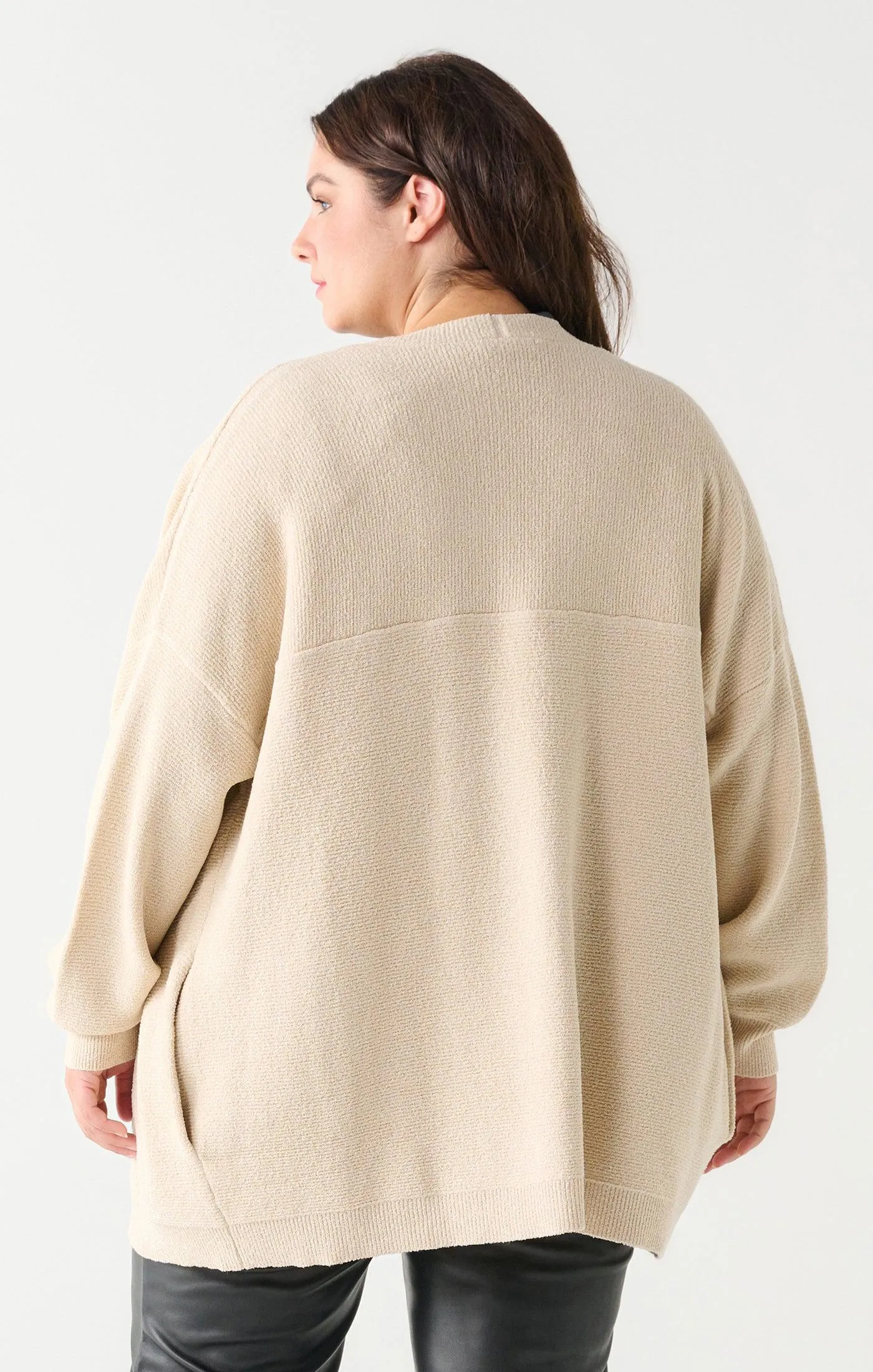 Dex Plus Ottoman Ribbed Cardigan In Ecru