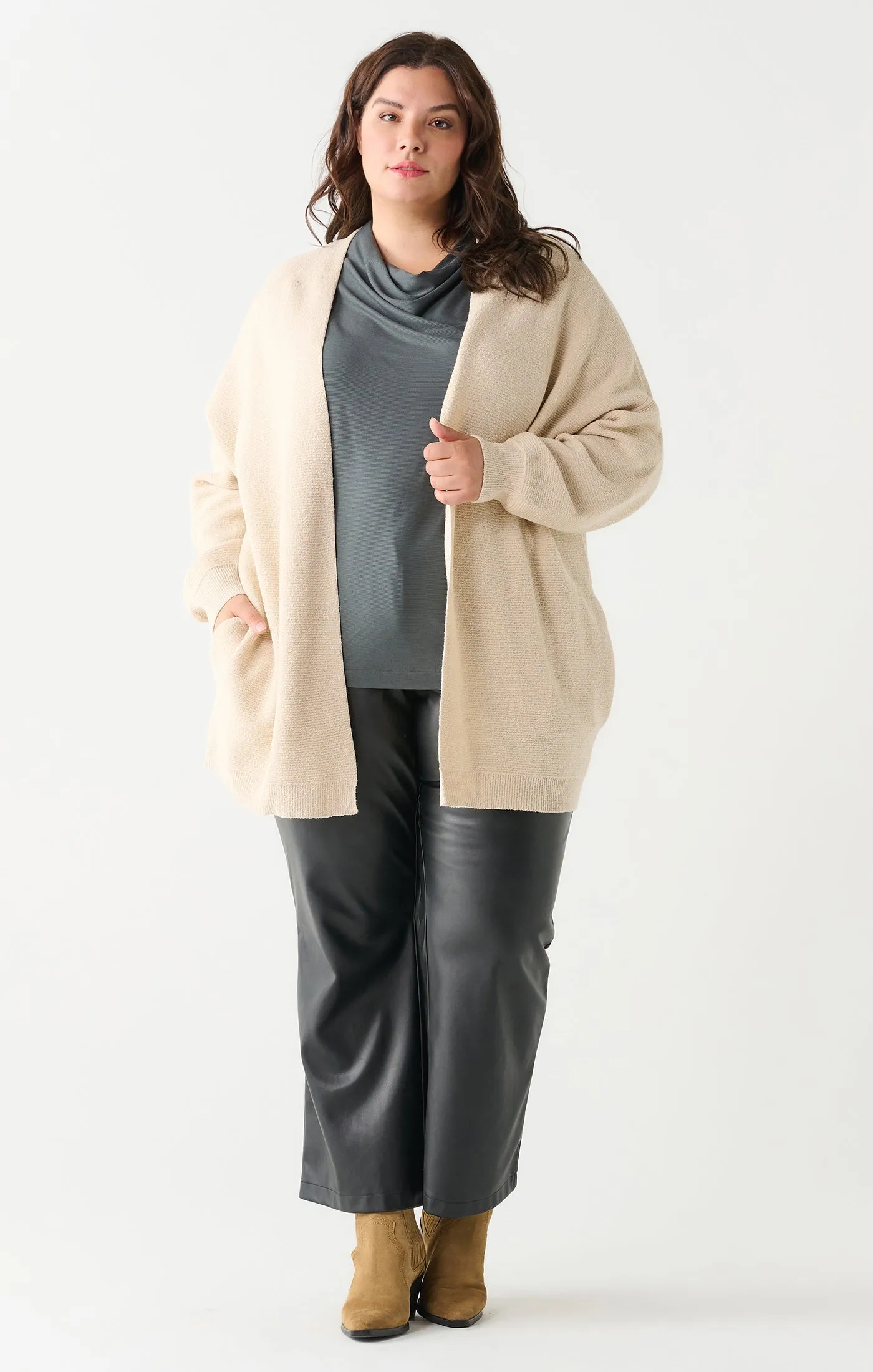 Dex Plus Ottoman Ribbed Cardigan In Ecru