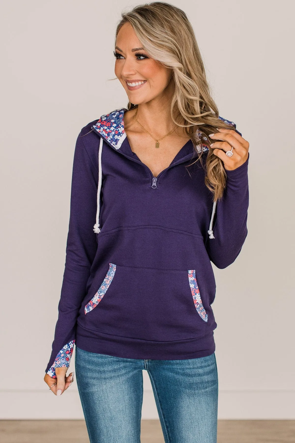 Easy To Love Quarter Zip Hoodie- Dark Indigo