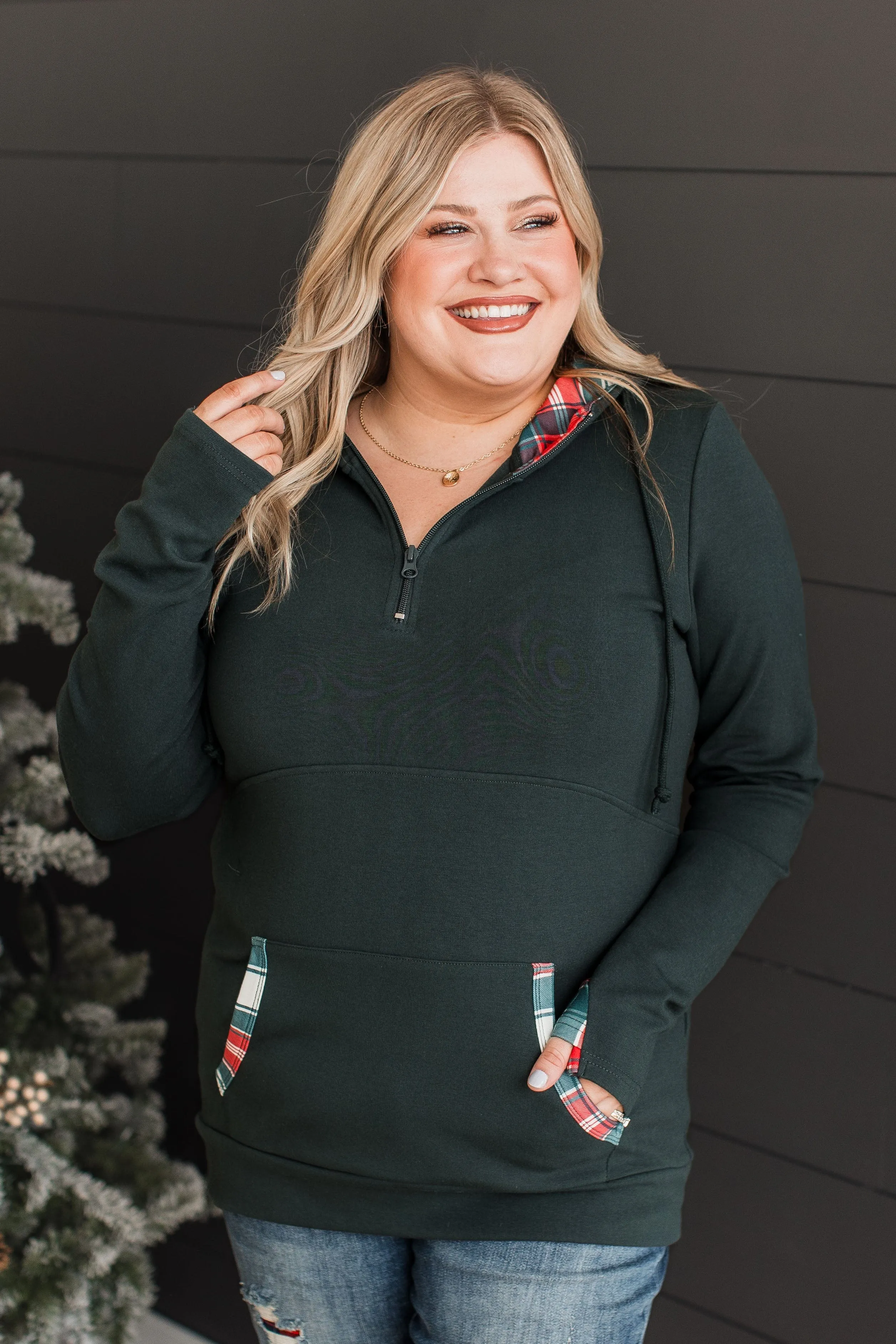 Easy To Love Quarter Zip Hoodie- Hunter Green