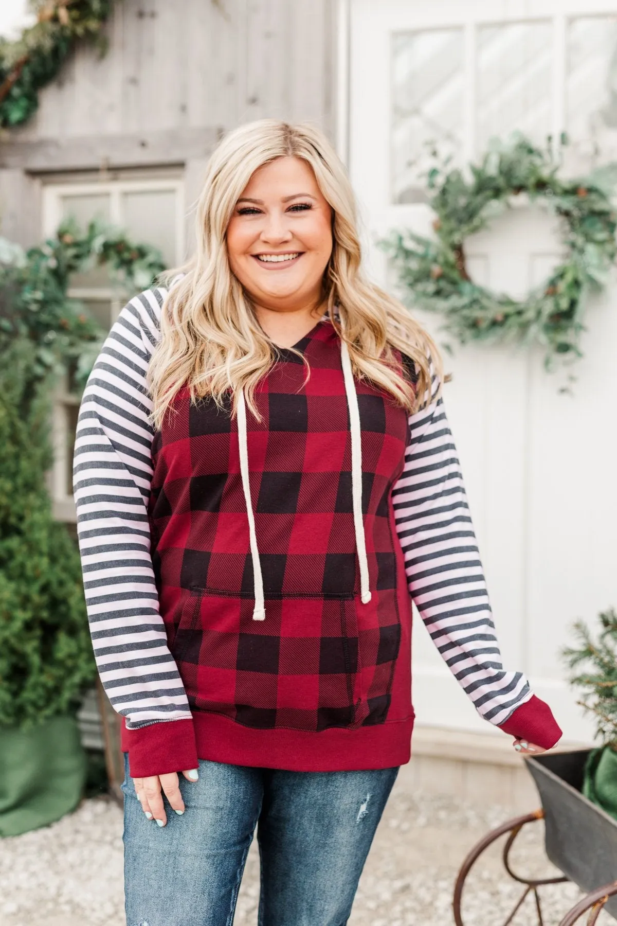 Every New Turn Buffalo Plaid Hoodie- Red & Black