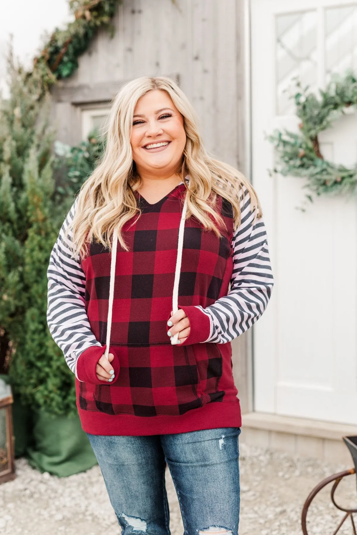 Every New Turn Buffalo Plaid Hoodie- Red & Black