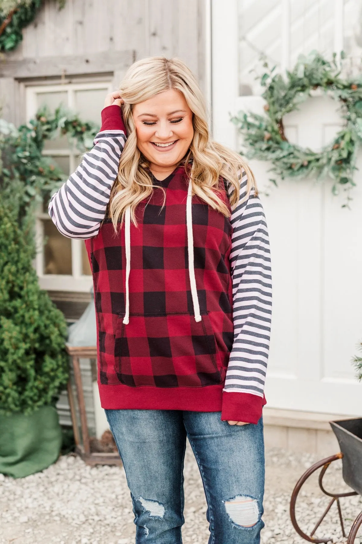 Every New Turn Buffalo Plaid Hoodie- Red & Black