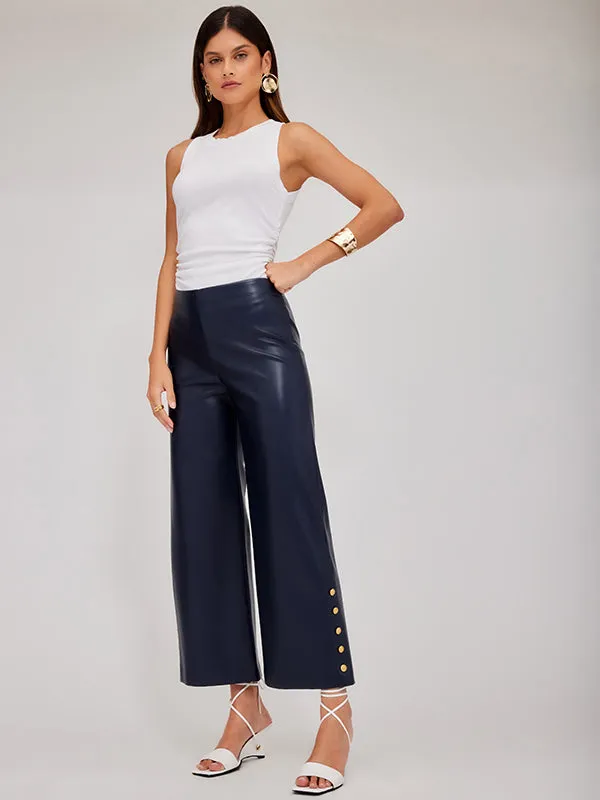 Faux Leather Button Hem Pant