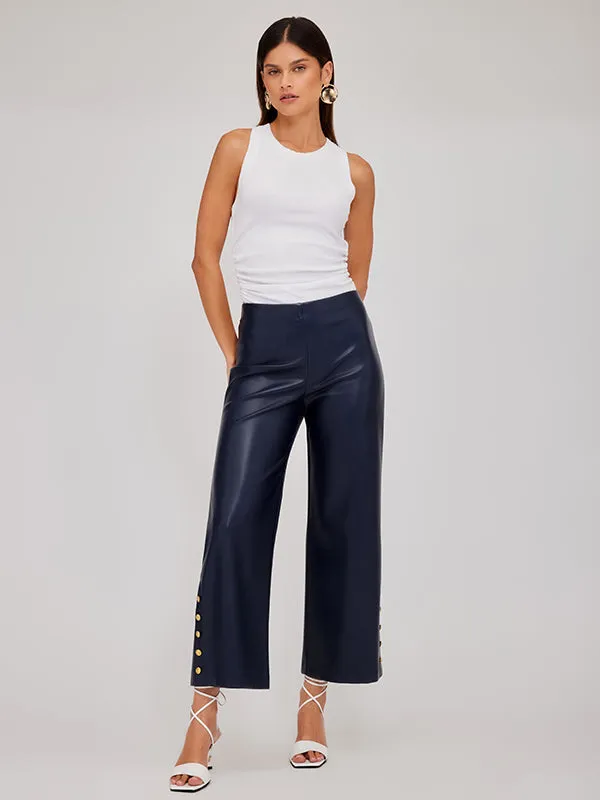 Faux Leather Button Hem Pant