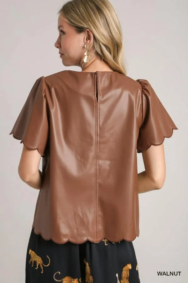 Faux Leather Scalloped Top