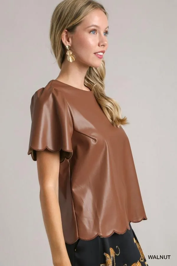 Faux Leather Scalloped Top