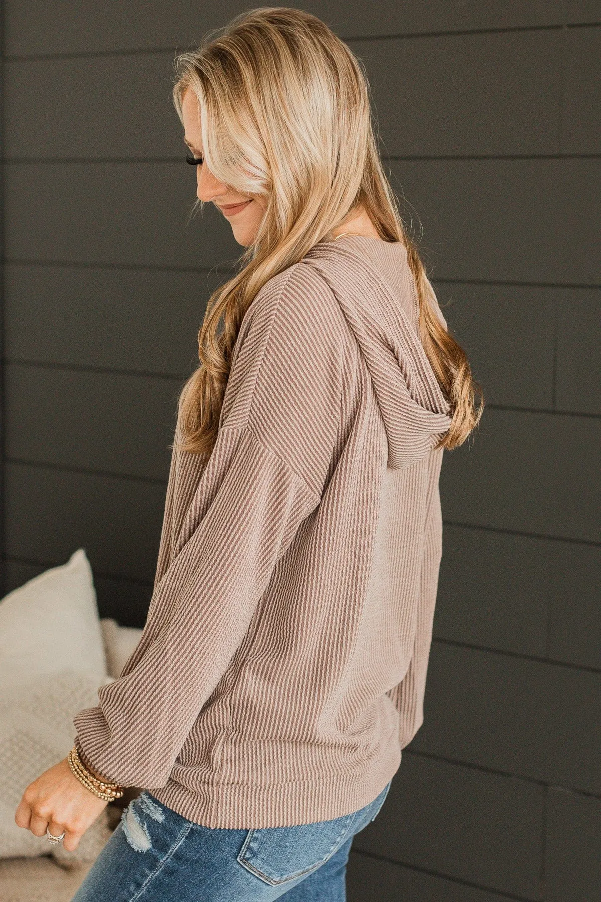 Feeling Radiant Hooded Knit Top- Mocha