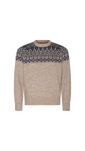 Flecked Icelandic Jacquard Sweater in Alpaca, Cotton and Wool - Sand