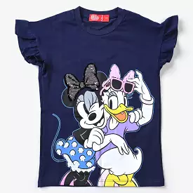 Girls Lycra Jersey T-Shirt Characters-NAVY