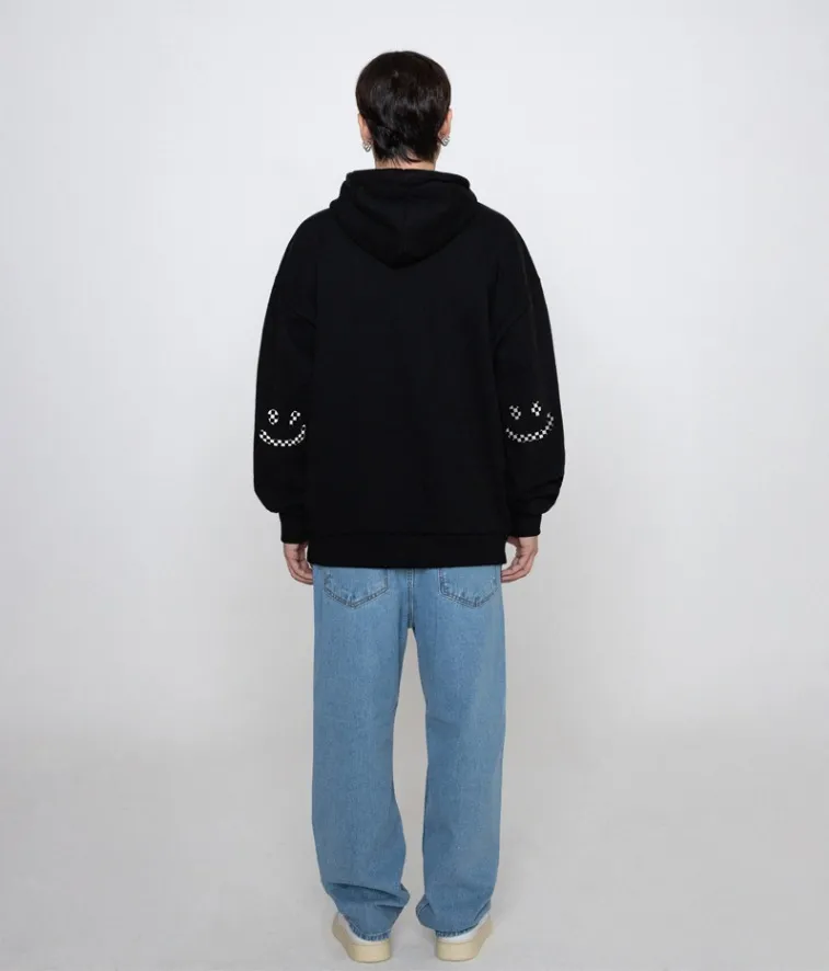 GRAVER  |[GRAVER]★ELBOW CHECKERBOARD DRAWING SMILE HOODIE