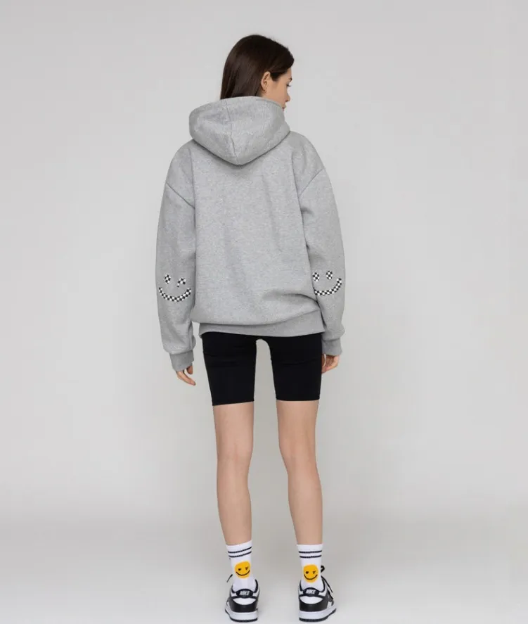 GRAVER  |[GRAVER]★ELBOW CHECKERBOARD DRAWING SMILE HOODIE