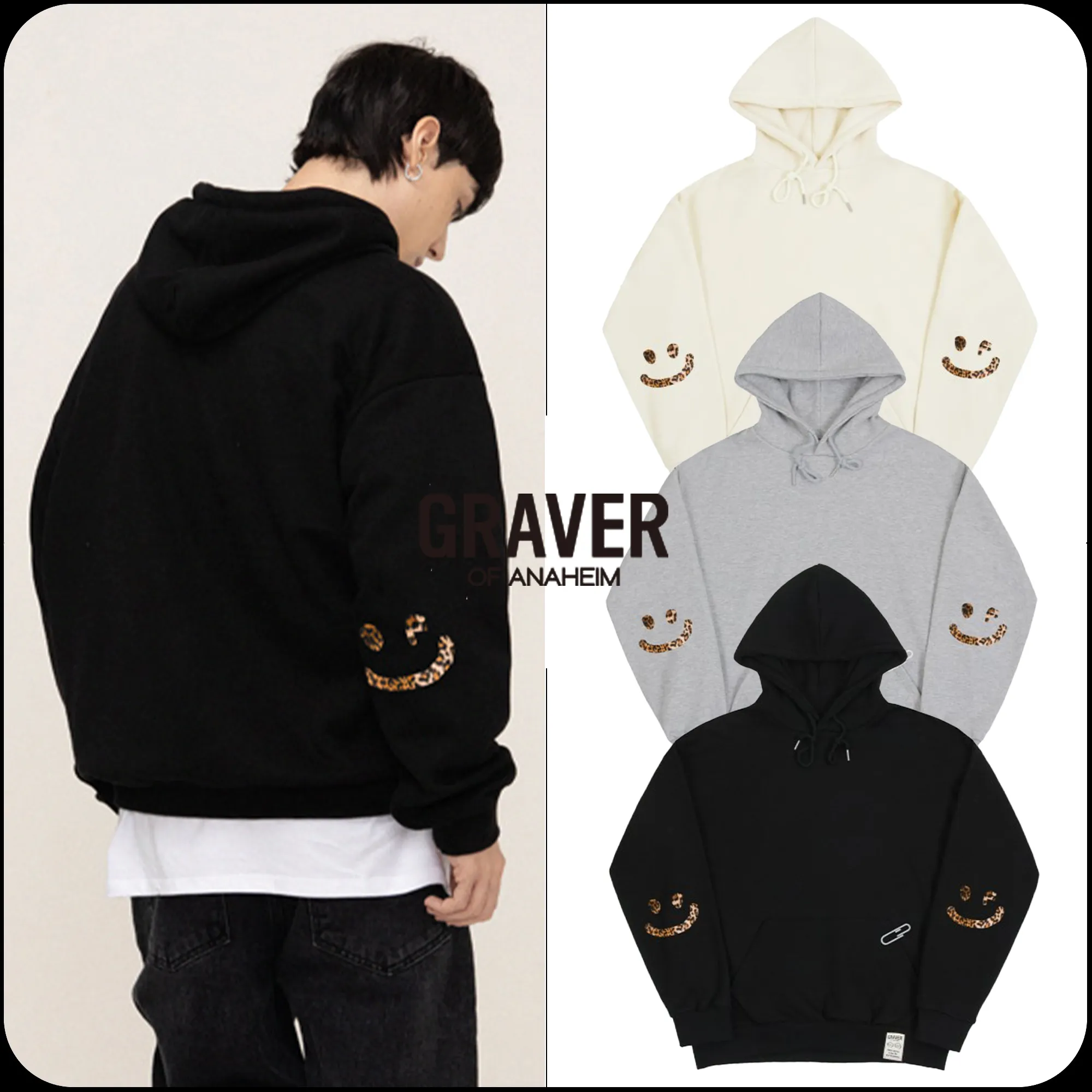 GRAVER  |[GRAVER]★ELBOW LEOPARD DRAWING SMILE HOODIE