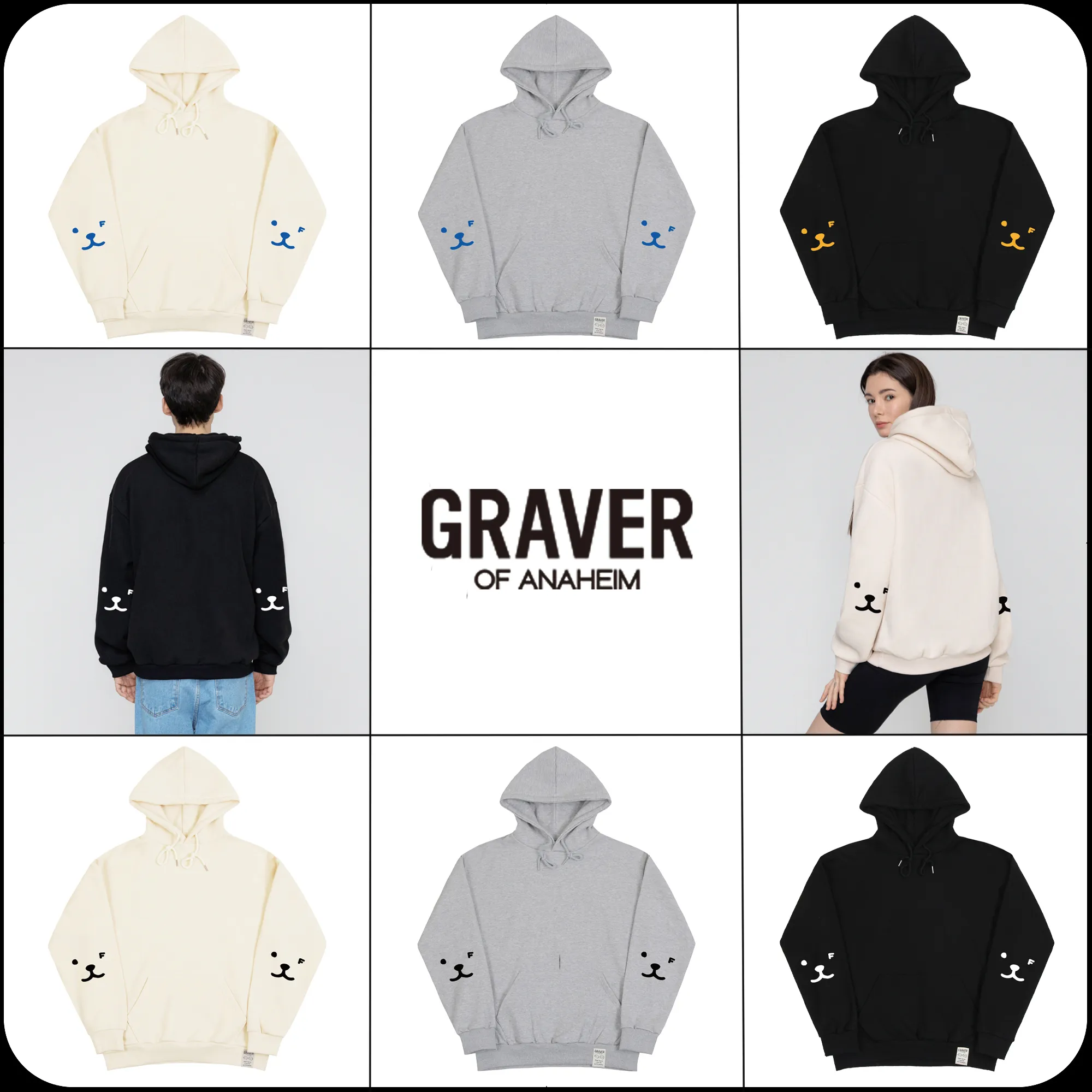 GRAVER  |[GRAVER]★ELBOW PUPPY FACE SMILE HOODIE