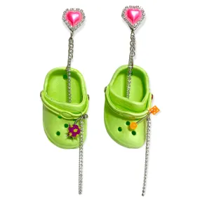 Green Bedazzled Mini Croc Earrings