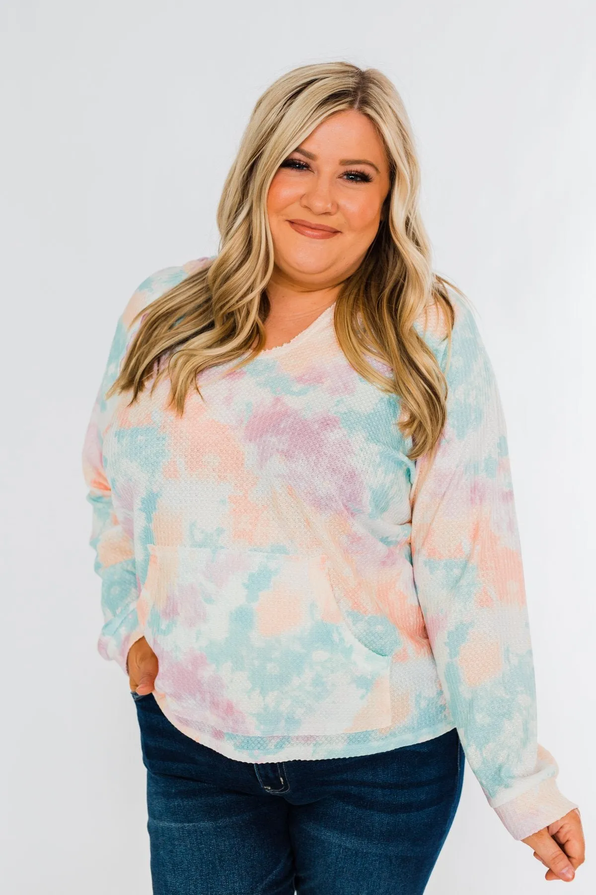 Happy To Be Here Tie Dye Hoodie- Orchid Purple, Teal, Peach, & Ivory