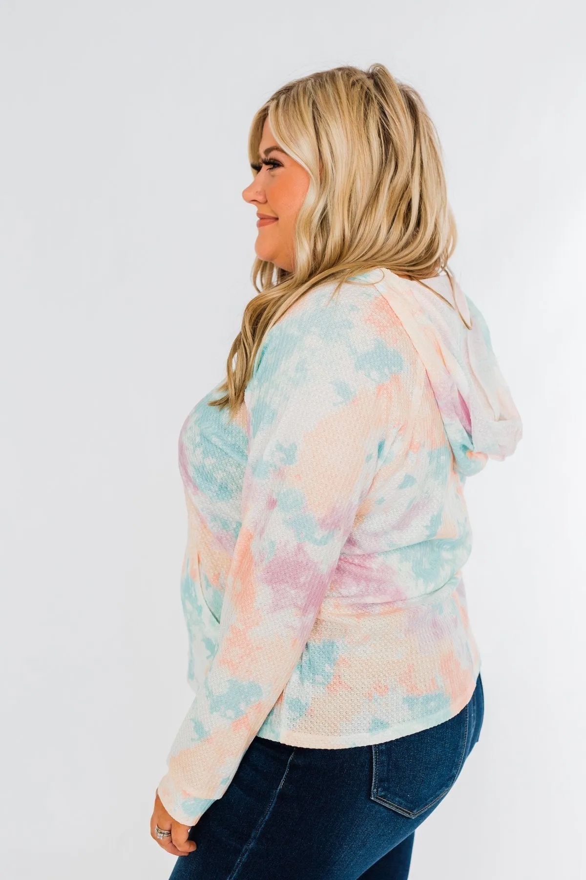 Happy To Be Here Tie Dye Hoodie- Orchid Purple, Teal, Peach, & Ivory