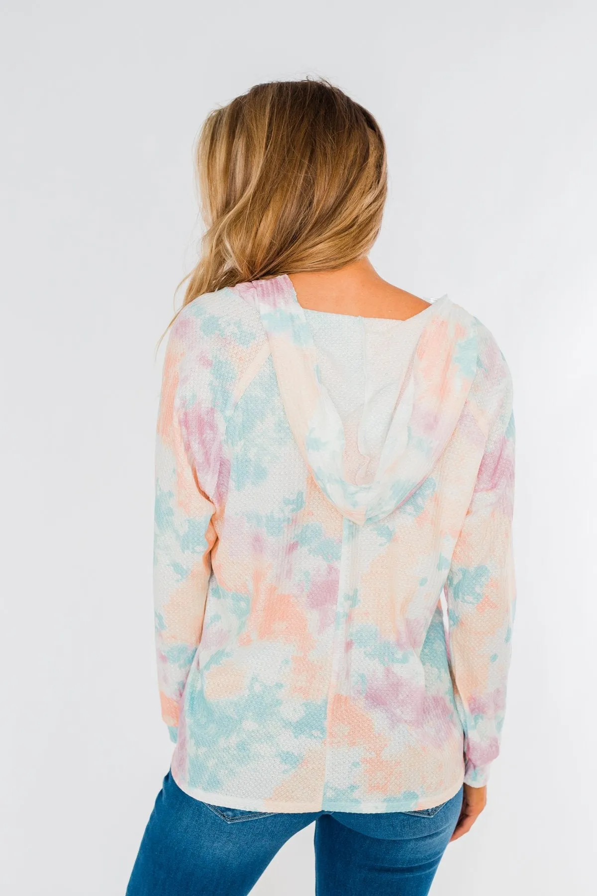 Happy To Be Here Tie Dye Hoodie- Orchid Purple, Teal, Peach, & Ivory