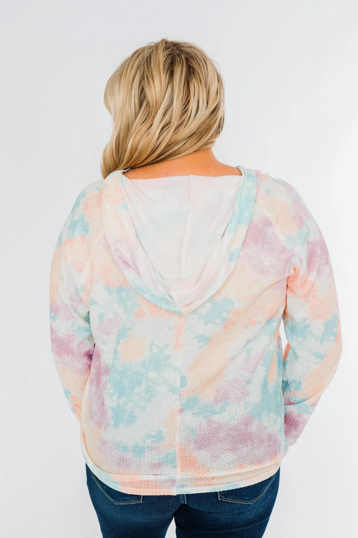 Happy To Be Here Tie Dye Hoodie- Orchid Purple, Teal, Peach, & Ivory