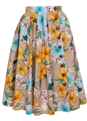 Hell Bunny Pattaya Floral 50's Swing Skirt Beige